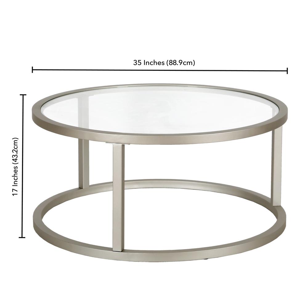 35" Silver Glass And Steel Round Coffee Table. Picture 6