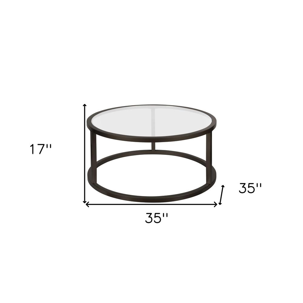 35" Black Glass And Steel Round Coffee Table. Picture 6