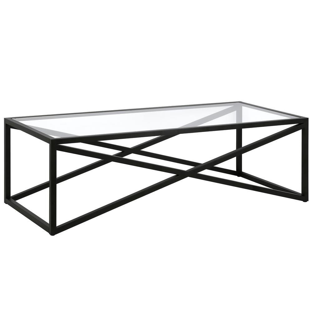 54" Black Glass And Steel Coffee Table. Picture 1