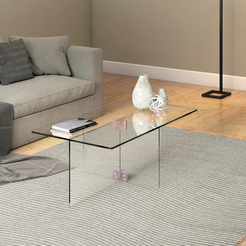 24" Clear Glass And Steel Coffee Table. Picture 6