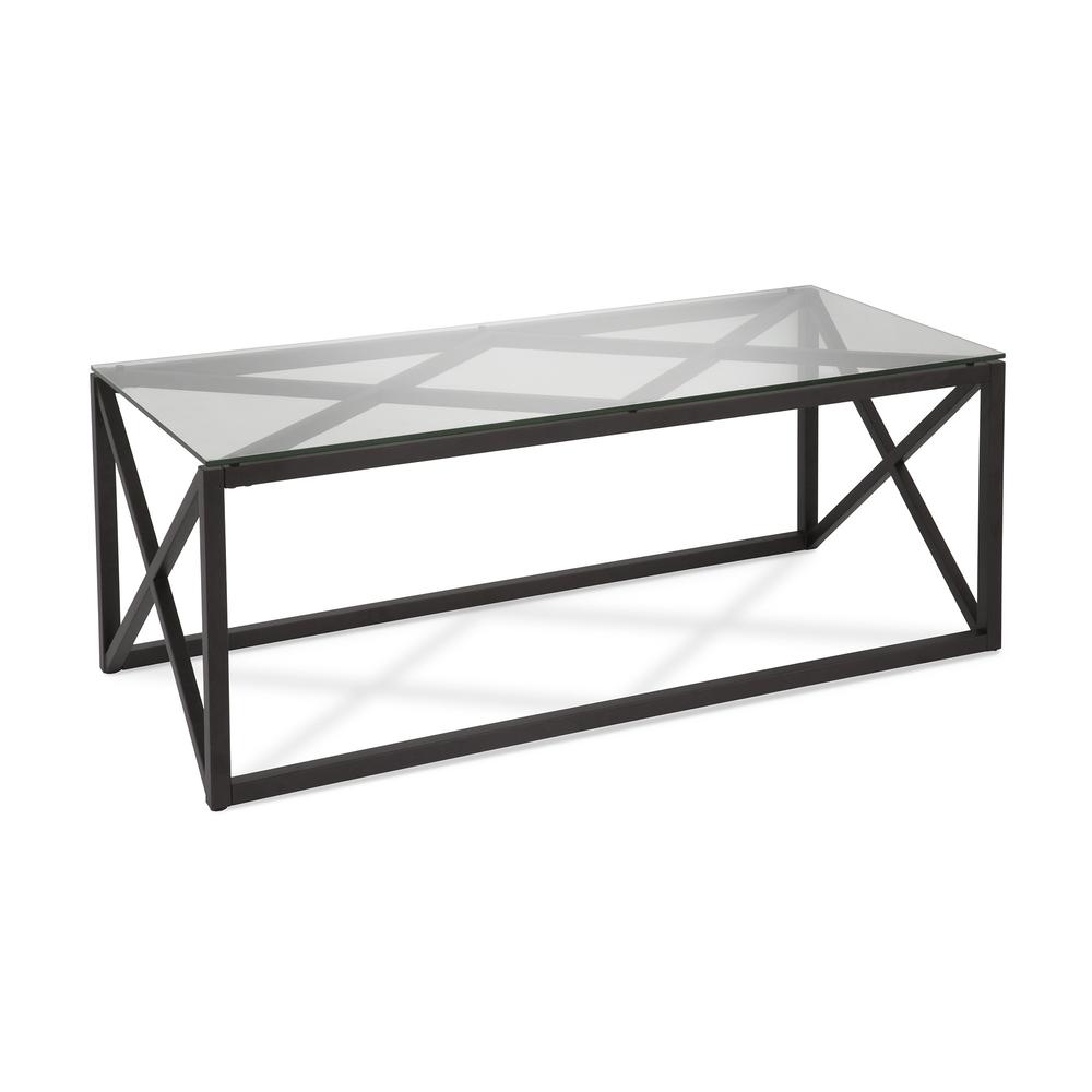 46" Black Glass And Steel Coffee Table. Picture 1