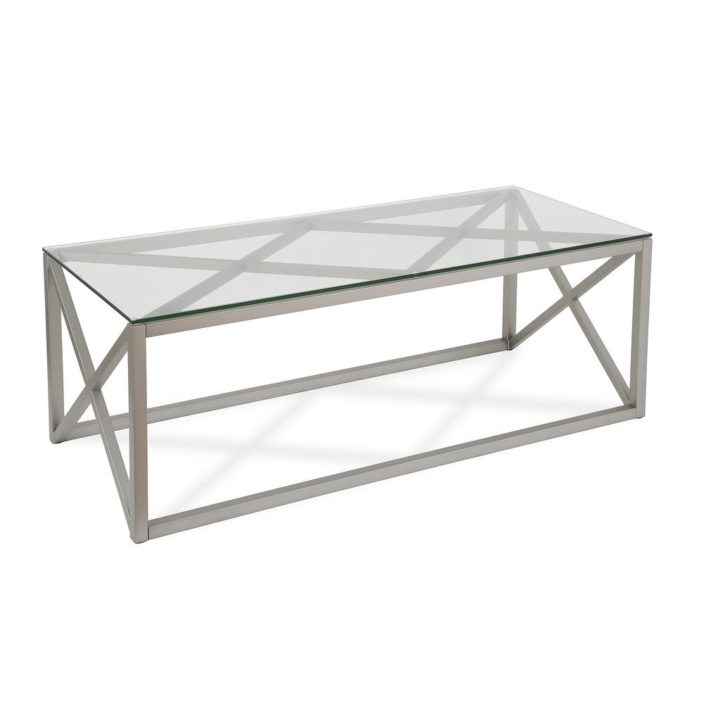 46" Silver Glass And Steel Coffee Table. Picture 1