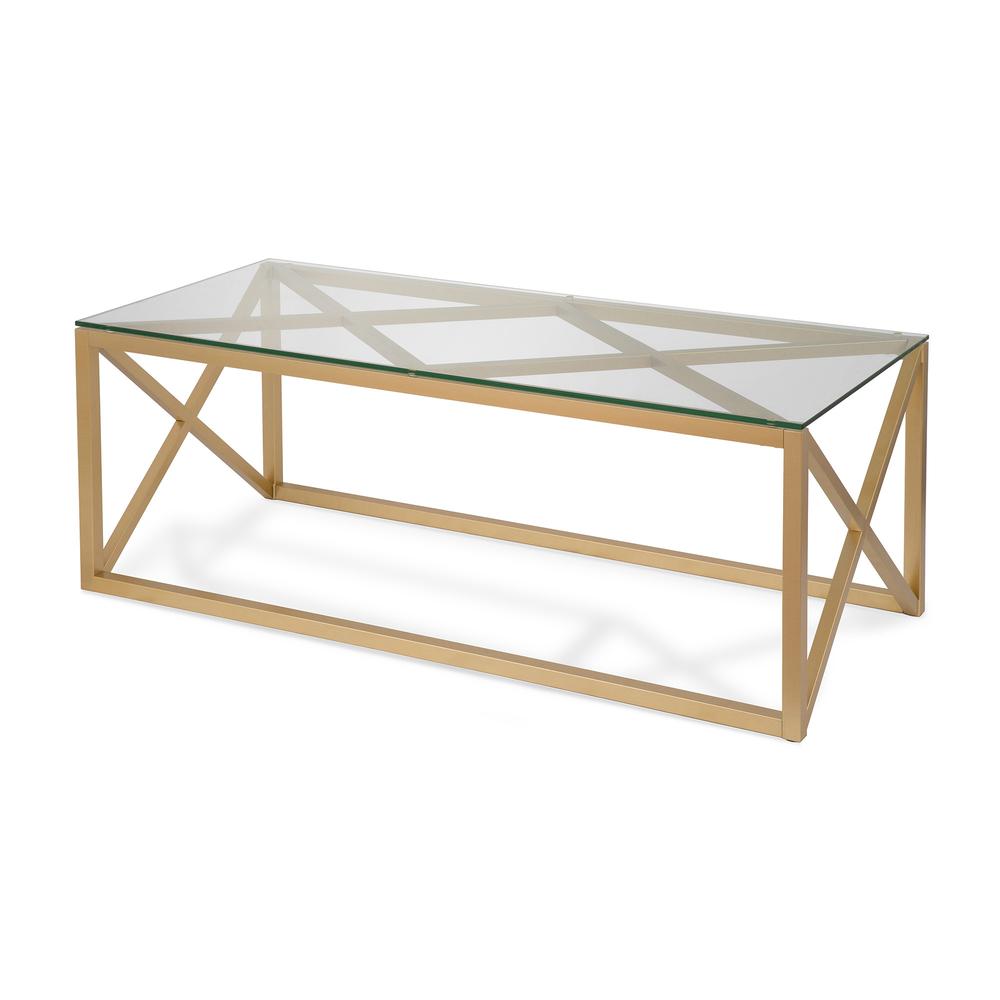 46" Gold Glass And Steel Coffee Table. Picture 1