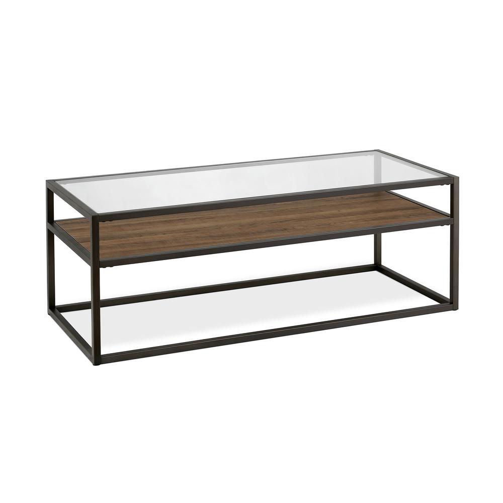 46" Black Glass And Steel Coffee Table With Shelf. Picture 1
