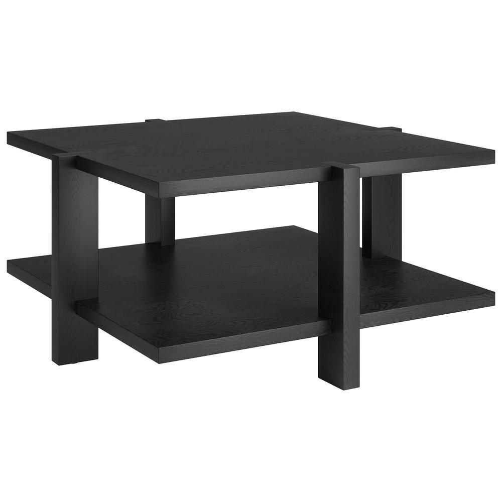 35" Black Square Coffee Table With Shelf. Picture 1