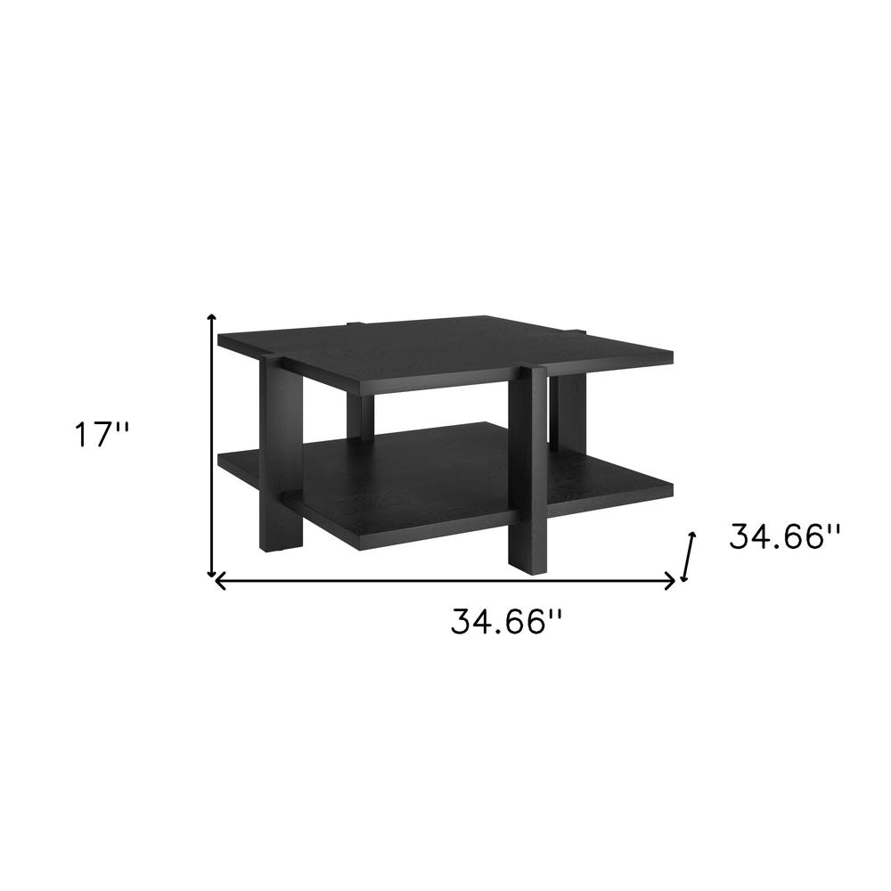 35" Black Square Coffee Table With Shelf. Picture 7