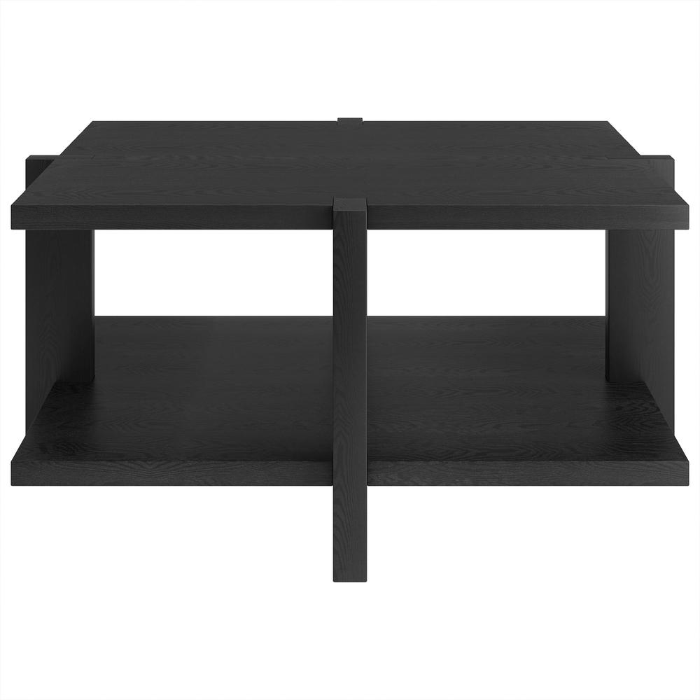 35" Black Square Coffee Table With Shelf. Picture 2