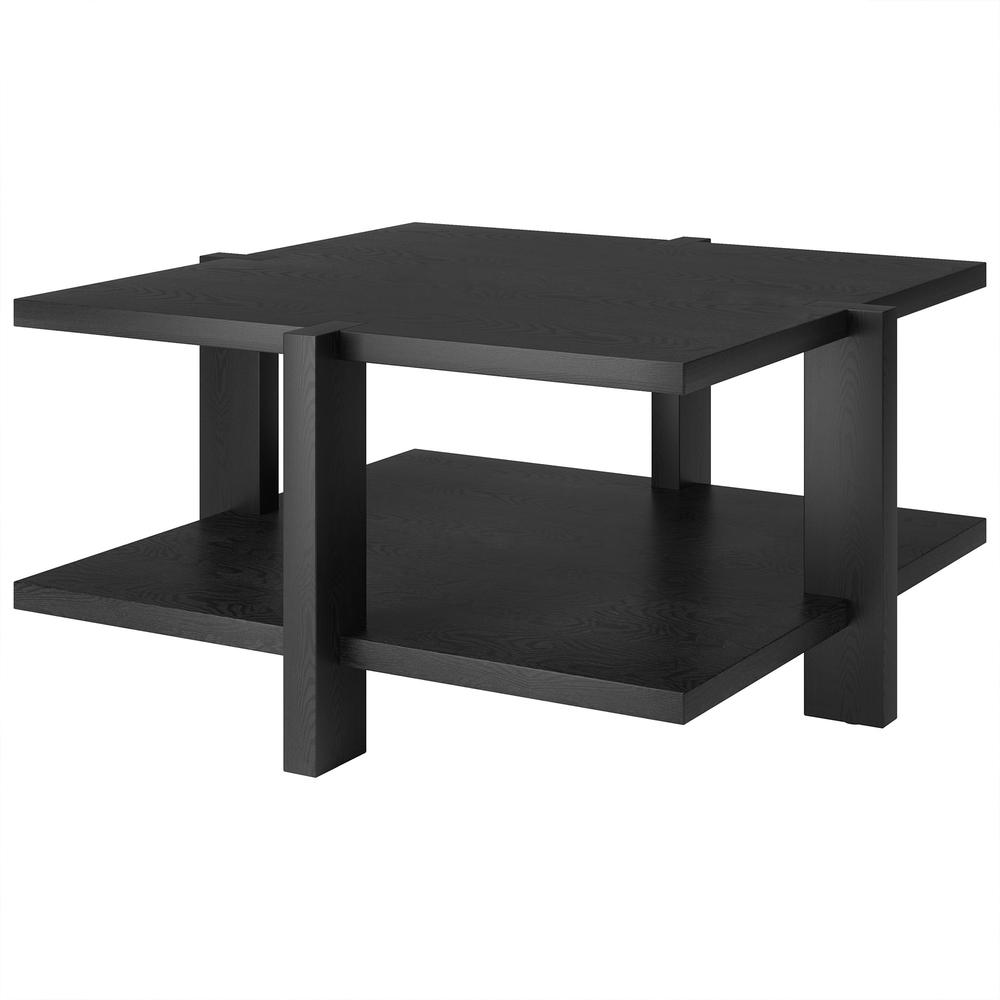 35" Black Square Coffee Table With Shelf. Picture 3