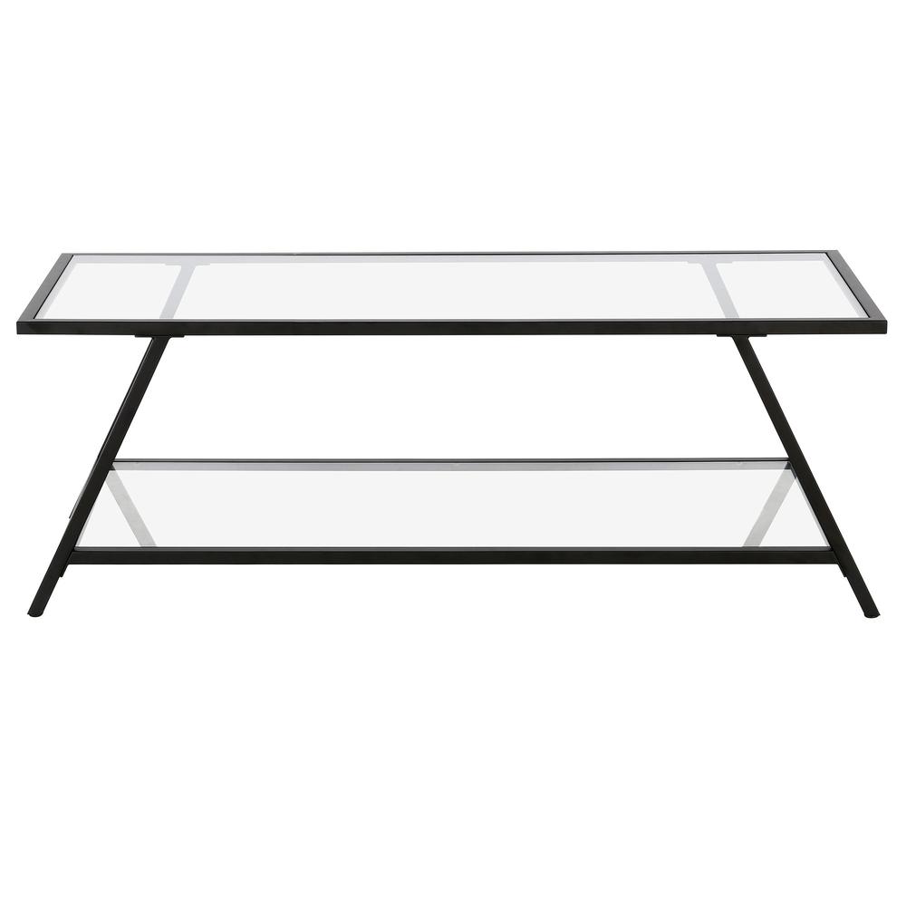 48" Black Glass And Steel Coffee Table With Shelf. Picture 3