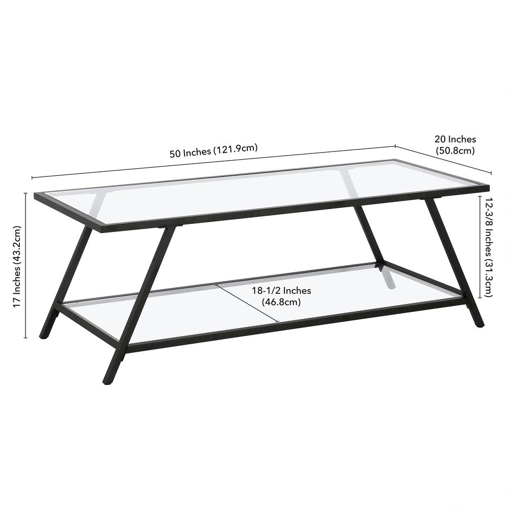 48" Black Glass And Steel Coffee Table With Shelf. Picture 8