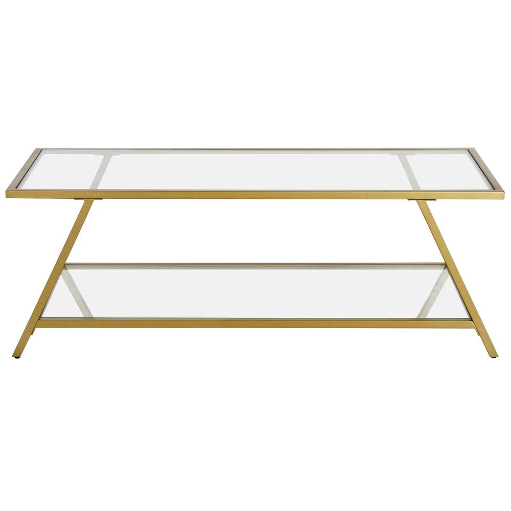 48" Gold Glass And Steel Coffee Table With Shelf. Picture 3