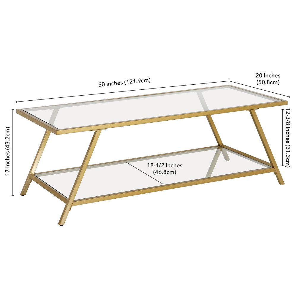 48" Gold Glass And Steel Coffee Table With Shelf. Picture 7