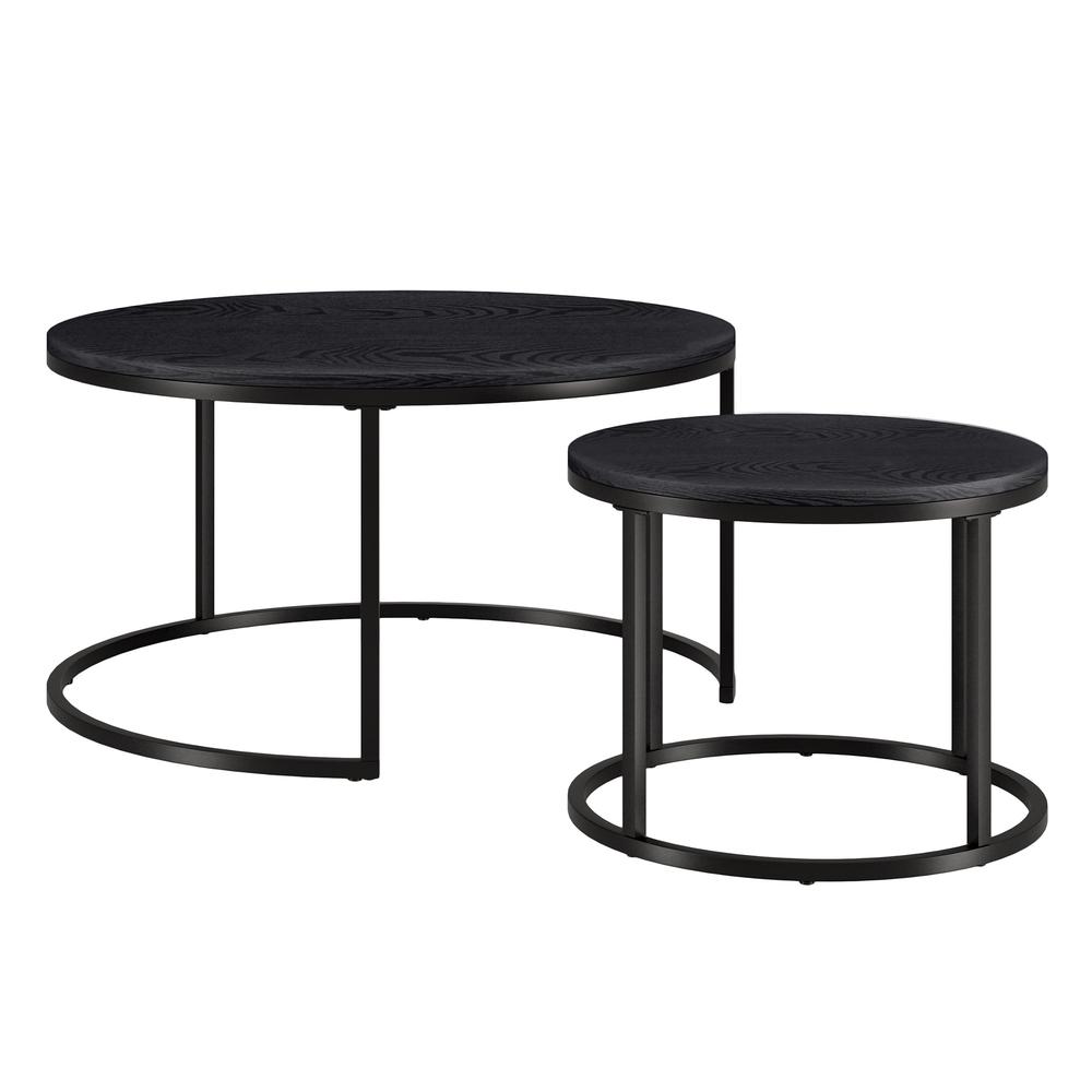 Set of Two 35" Black Steel Round Nested Coffee Tables. Picture 4