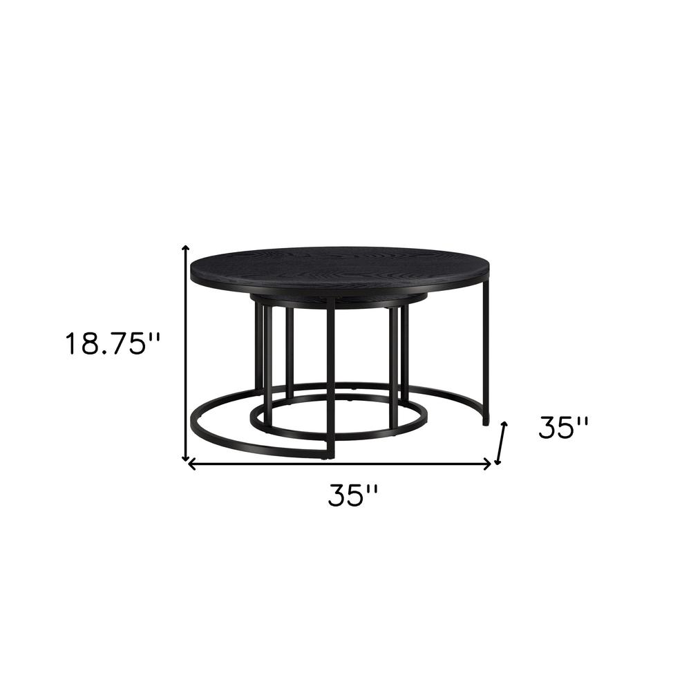 Set of Two 35" Black Steel Round Nested Coffee Tables. Picture 9