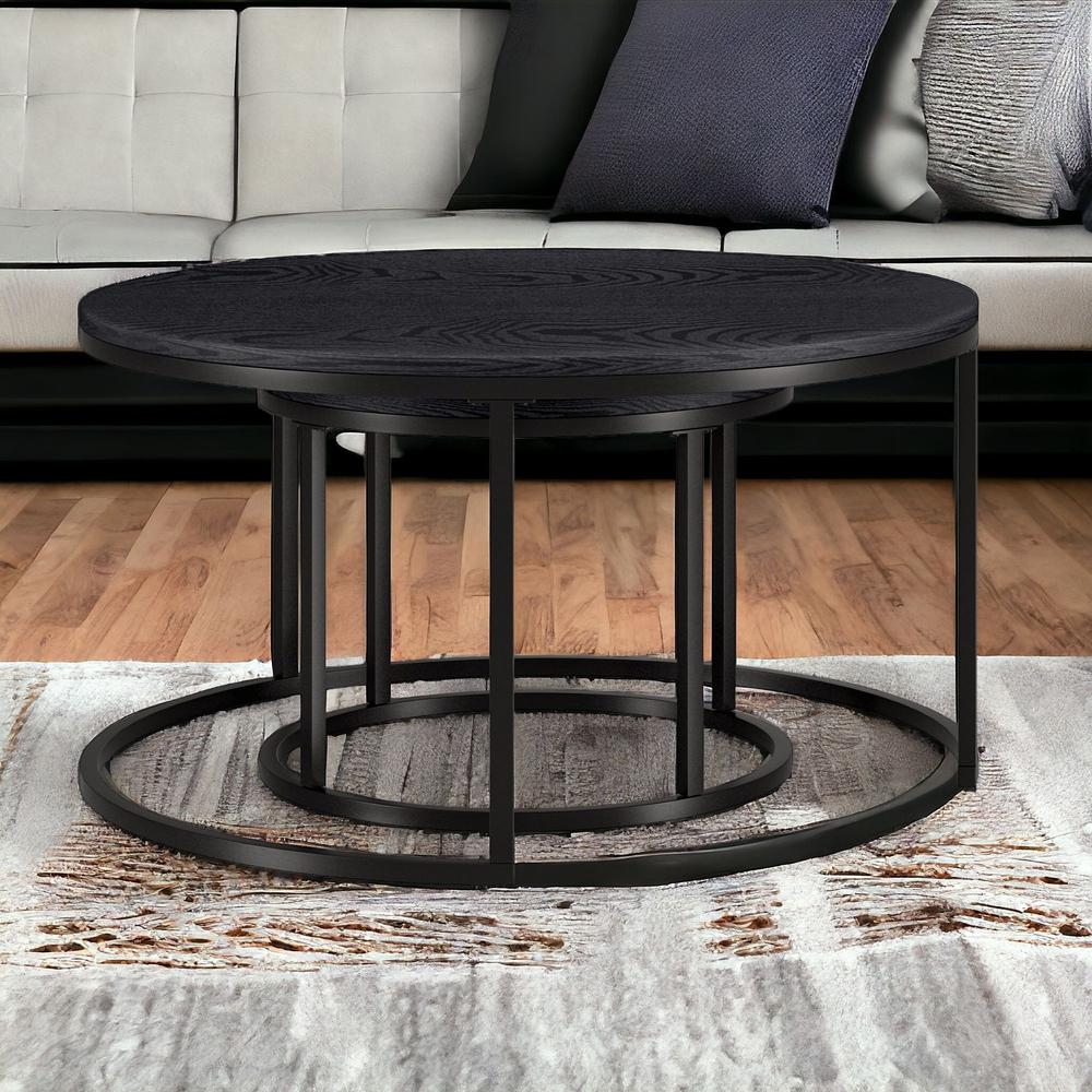 Set of Two 35" Black Steel Round Nested Coffee Tables. Picture 2