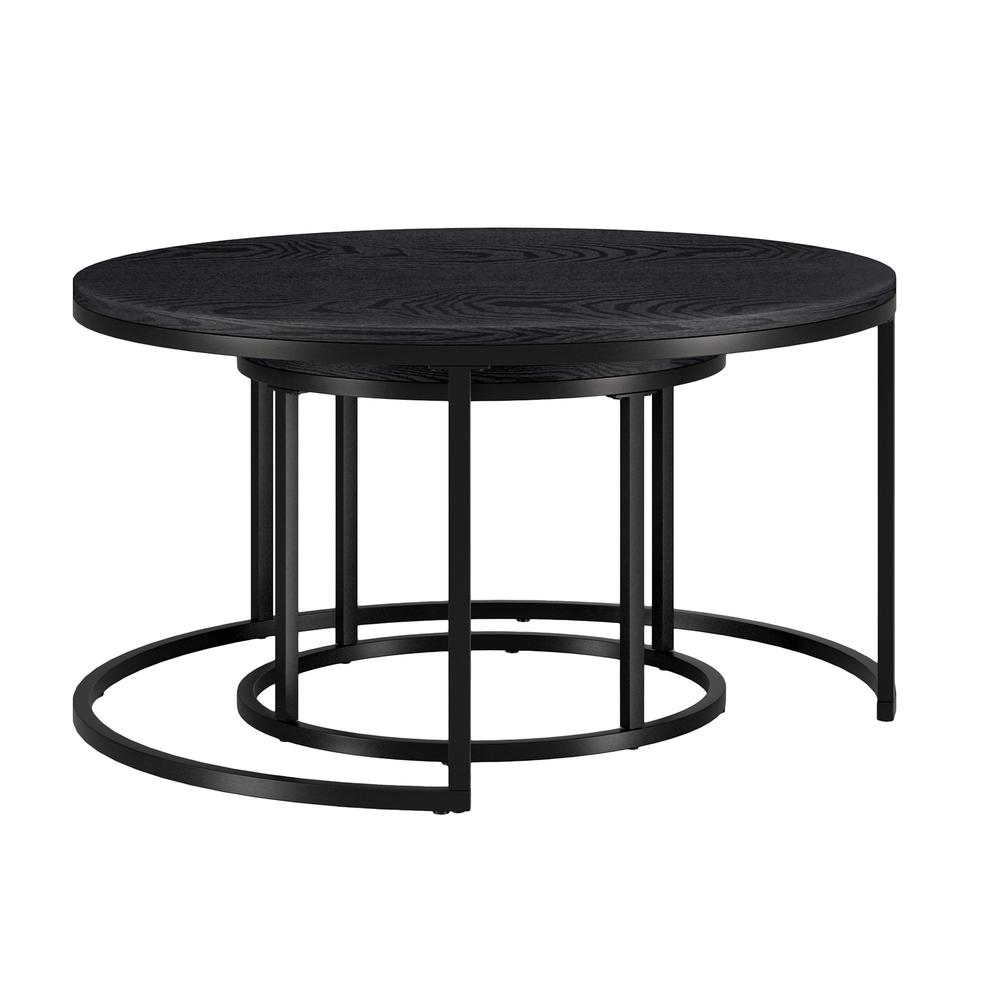 Set of Two 35" Black Steel Round Nested Coffee Tables. Picture 1