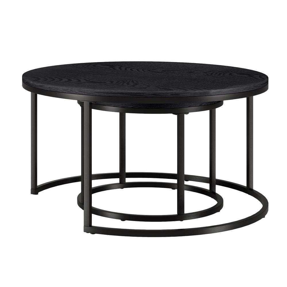Set of Two 35" Black Steel Round Nested Coffee Tables. Picture 3