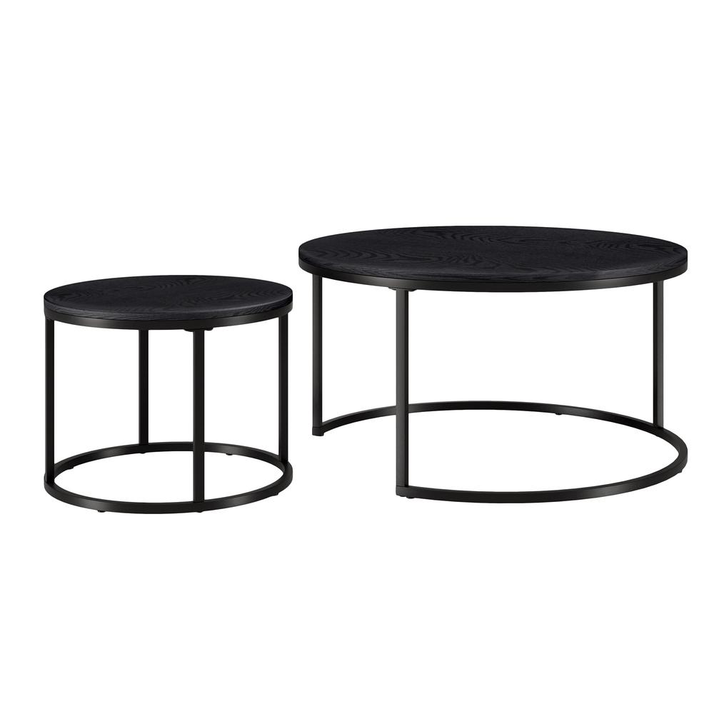 Set of Two 35" Black Steel Round Nested Coffee Tables. Picture 5