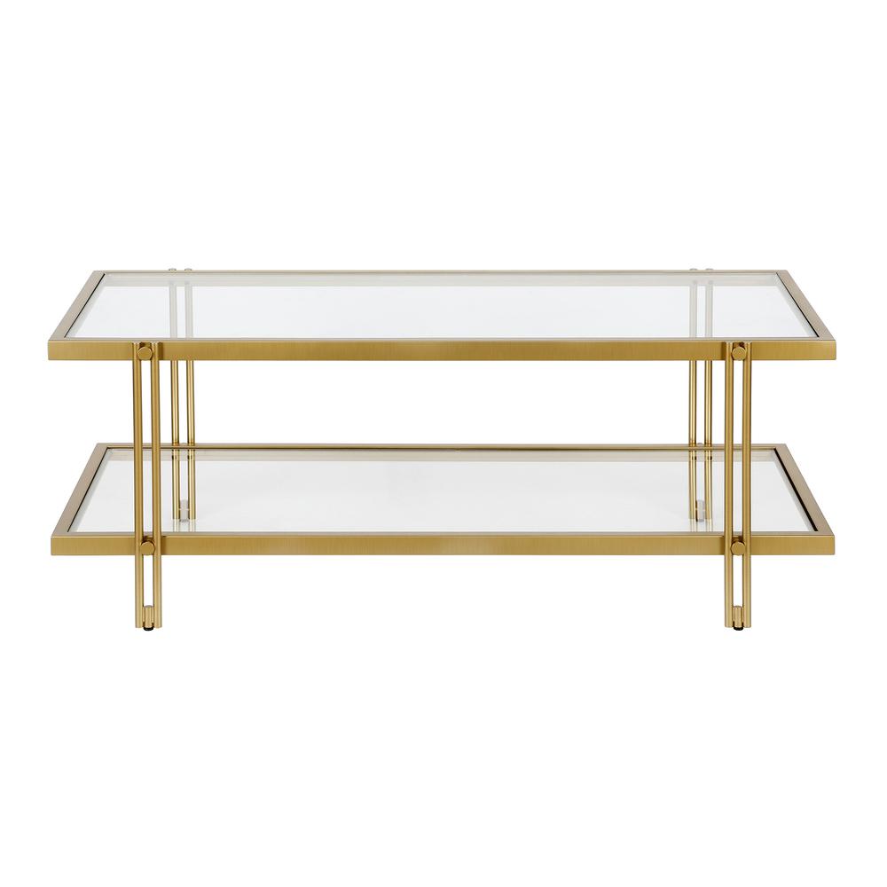45" Gold Glass And Steel Coffee Table With Shelf. Picture 2