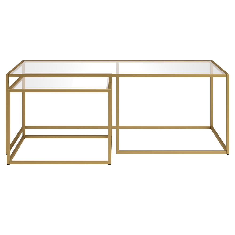Set of Two 50" Gold Glass And Steel Nested Coffee Tables. Picture 2