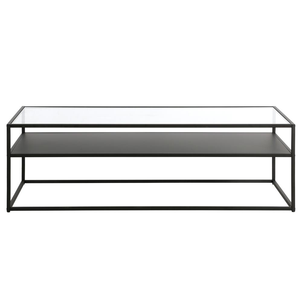 54" Black Glass And Steel Coffee Table With Shelf. Picture 3