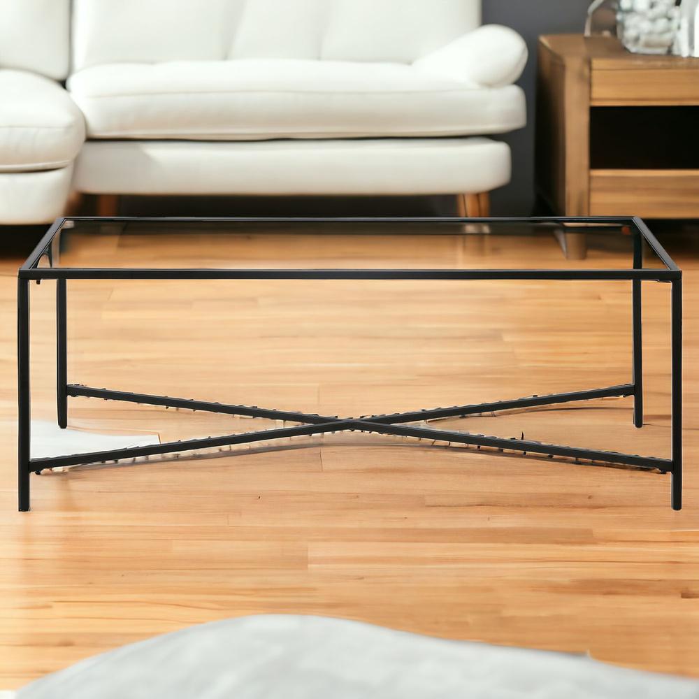 48" Black Glass And Steel Coffee Table. Picture 2