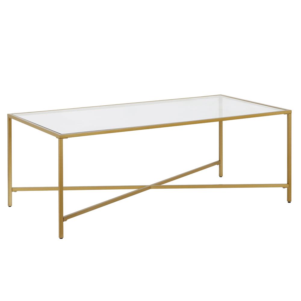 48" Gold Glass And Steel Coffee Table. Picture 1