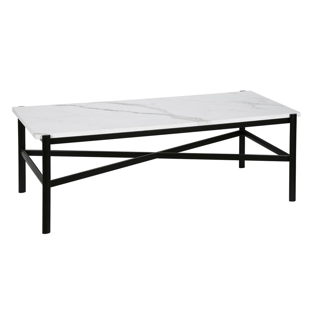 46" Black Faux Marble And Steel Coffee Table. Picture 1