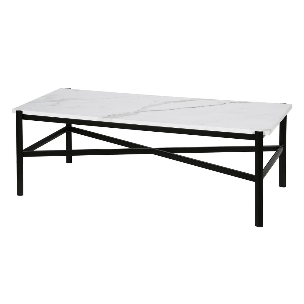 46" Black Faux Marble And Steel Coffee Table. Picture 3