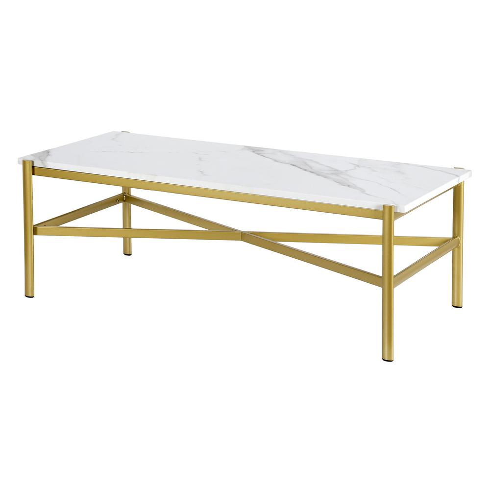 46" Gold Faux Marble And Steel Coffee Table. Picture 3