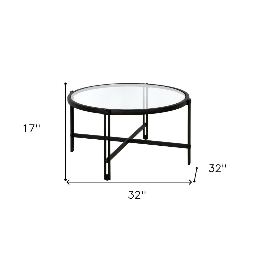 32" Black Glass And Steel Round Coffee Table. Picture 9
