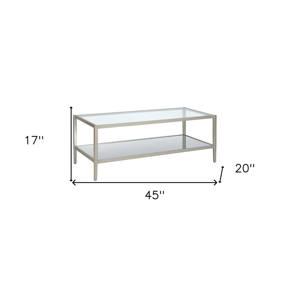 45" Silver Glass And Steel Coffee Table With Shelf. Picture 7