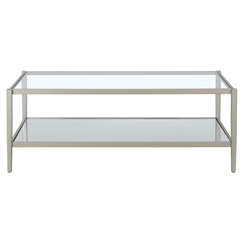 45" Silver Glass And Steel Coffee Table With Shelf. Picture 2
