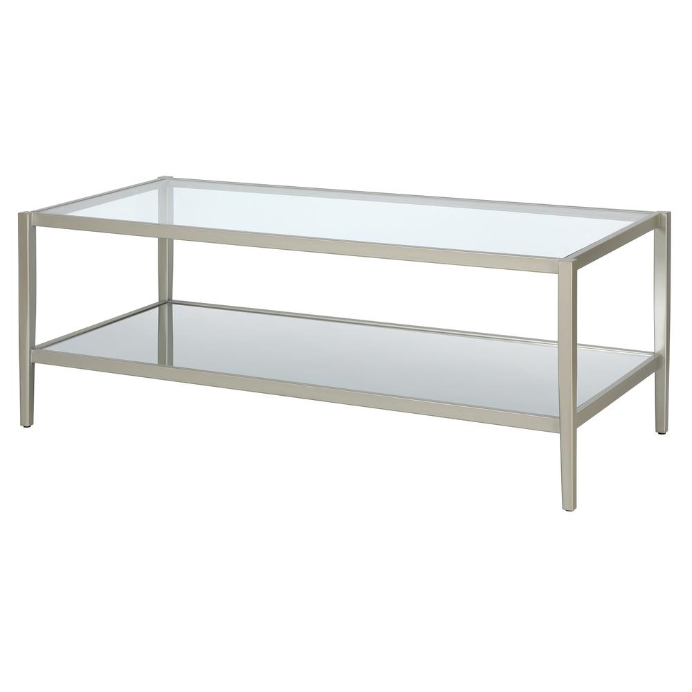45" Silver Glass And Steel Coffee Table With Shelf. Picture 3