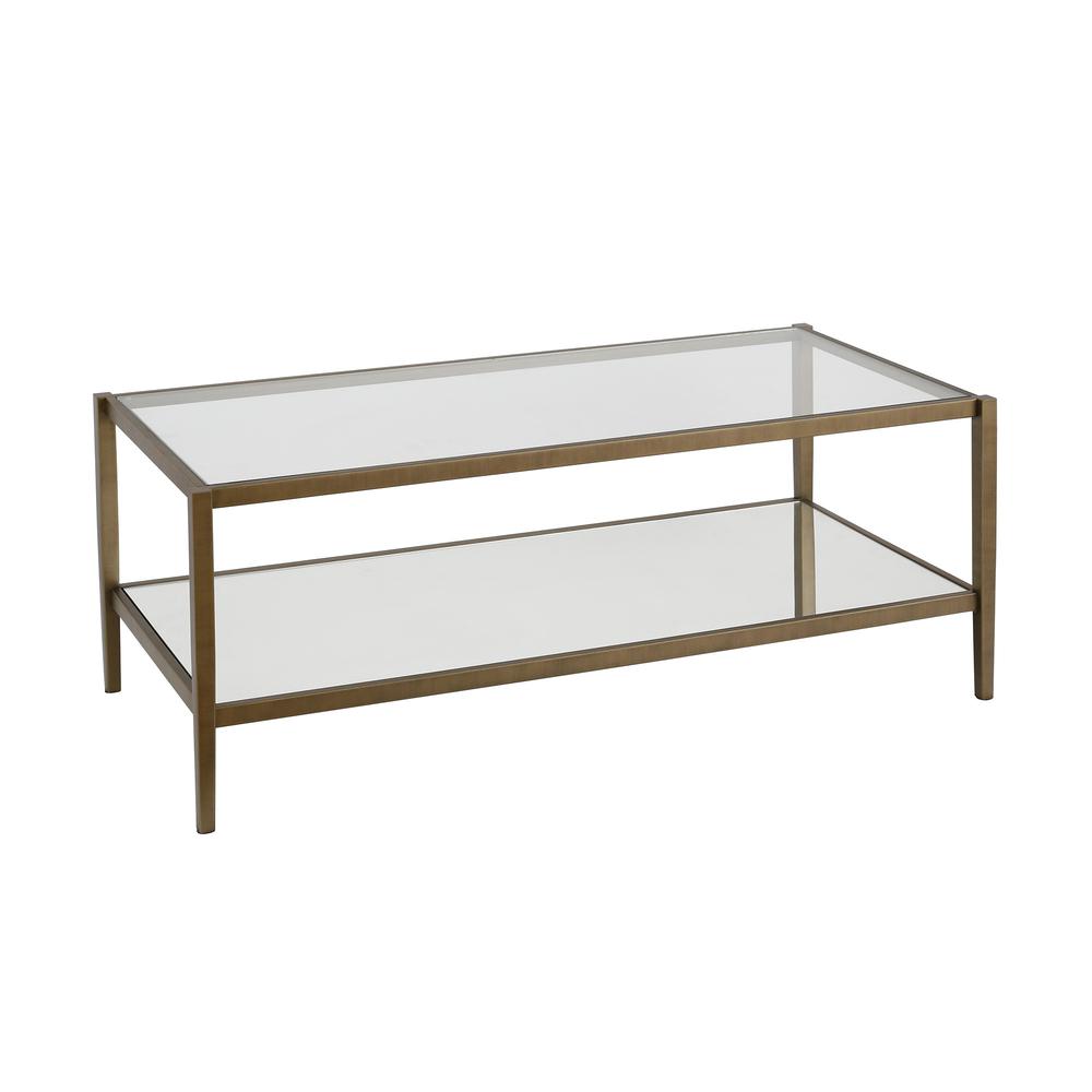 45" Gold Glass And Steel Coffee Table With Shelf. Picture 3