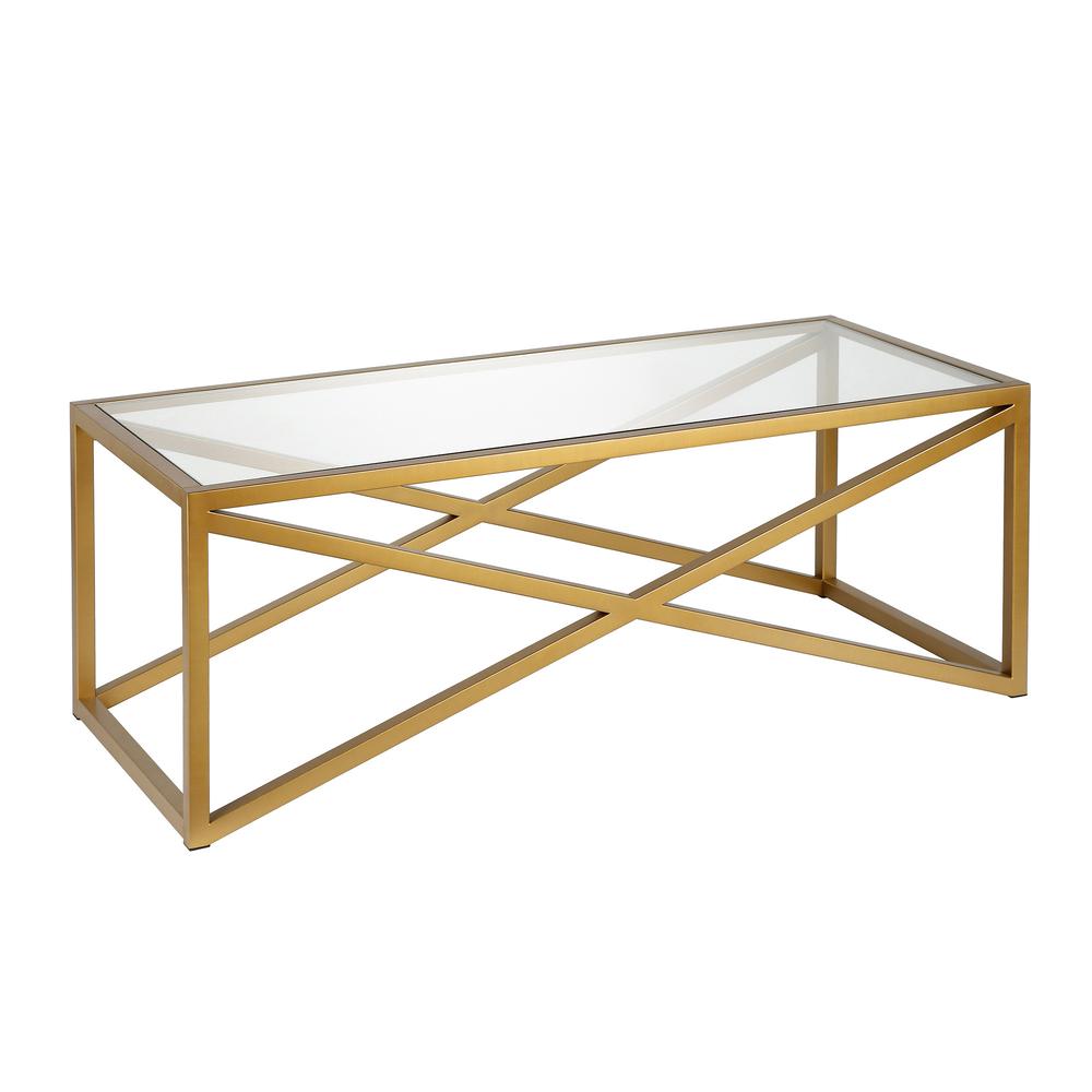 46" Gold Glass And Steel Coffee Table. Picture 1