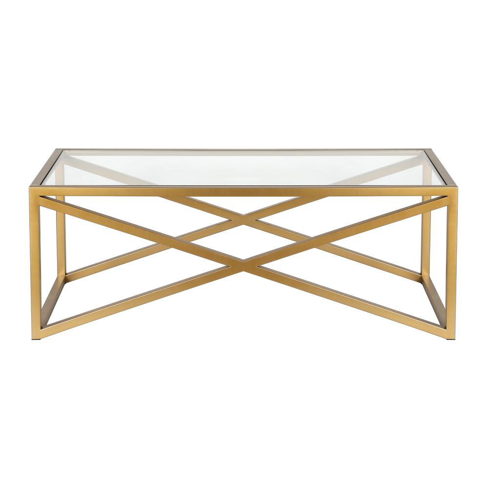46" Gold Glass And Steel Coffee Table. Picture 2