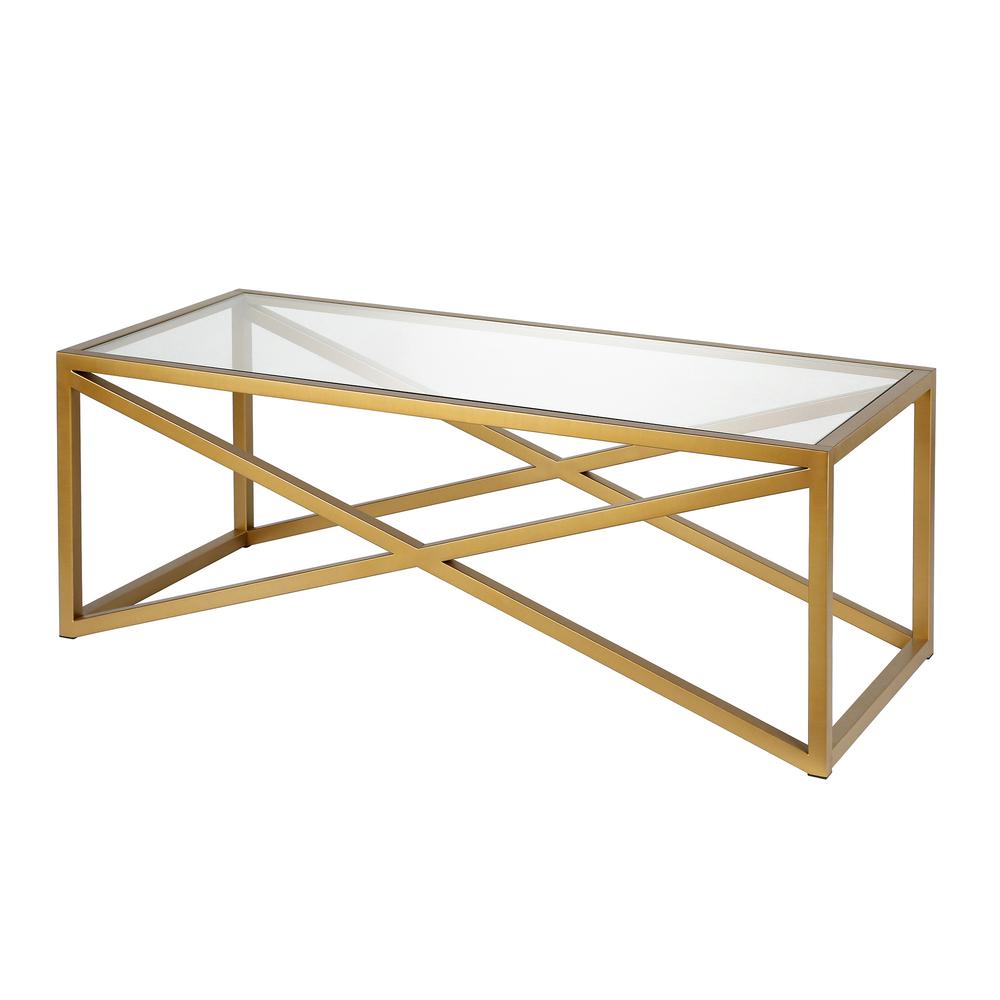 46" Gold Glass And Steel Coffee Table. Picture 3