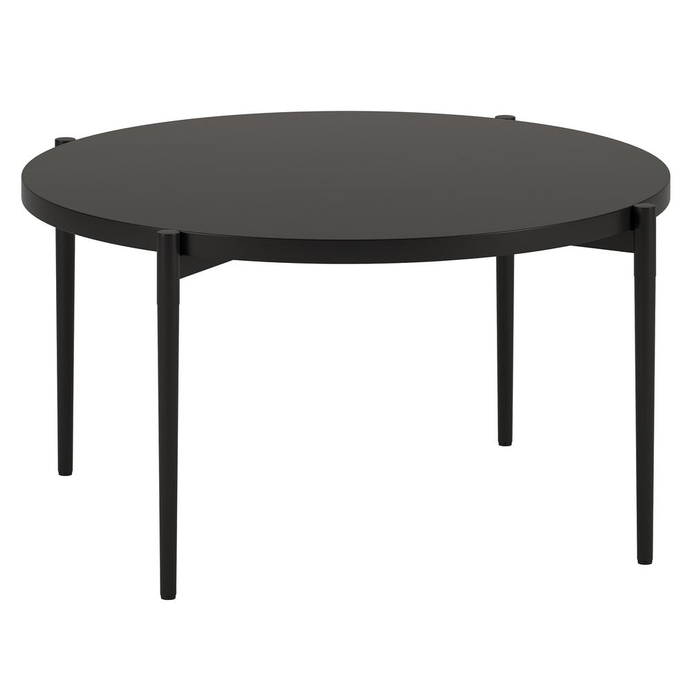 32" Black Steel Round Coffee Table. Picture 1