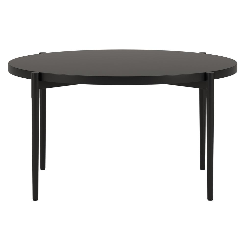 32" Black Steel Round Coffee Table. Picture 3