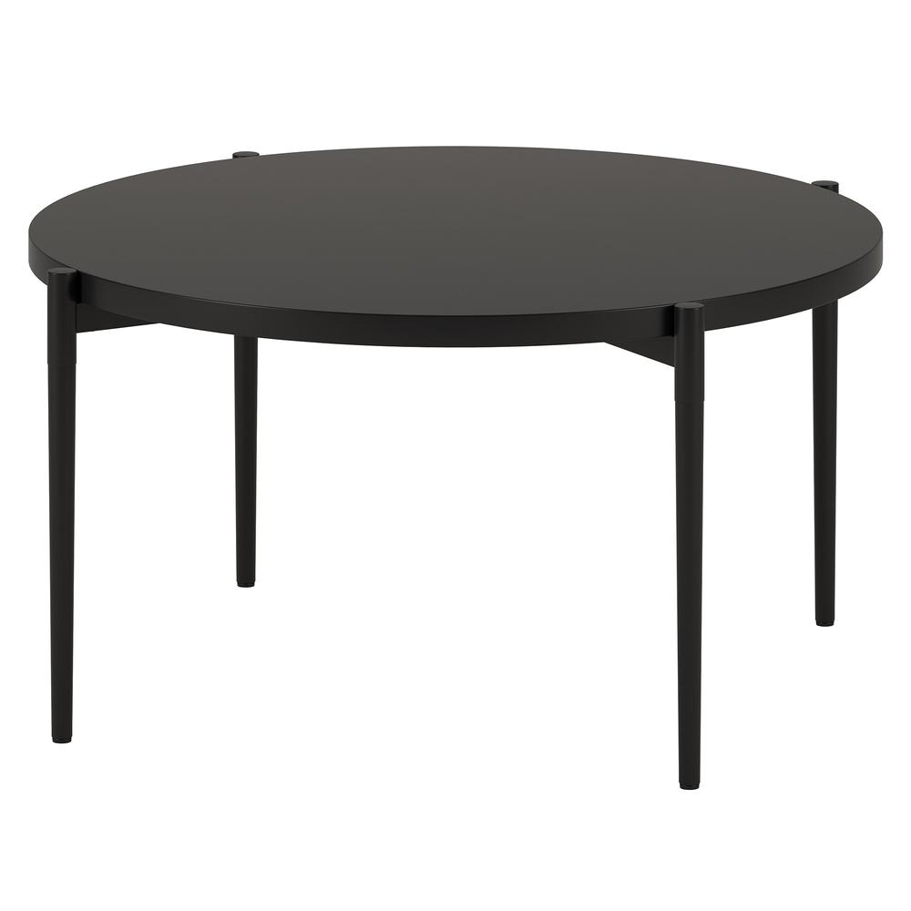 32" Black Steel Round Coffee Table. Picture 4