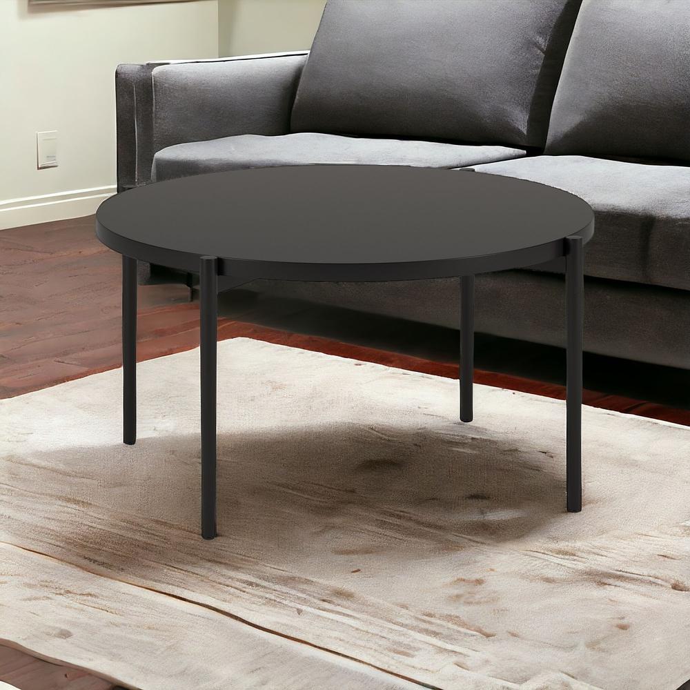 32" Black Steel Round Coffee Table. Picture 2