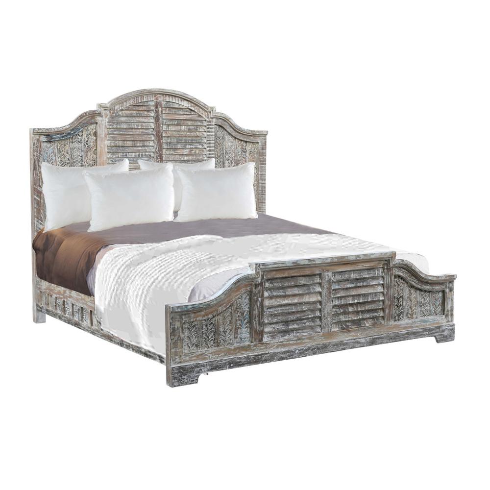 Shutter Scallop Solid Wood King White Bed. Picture 1