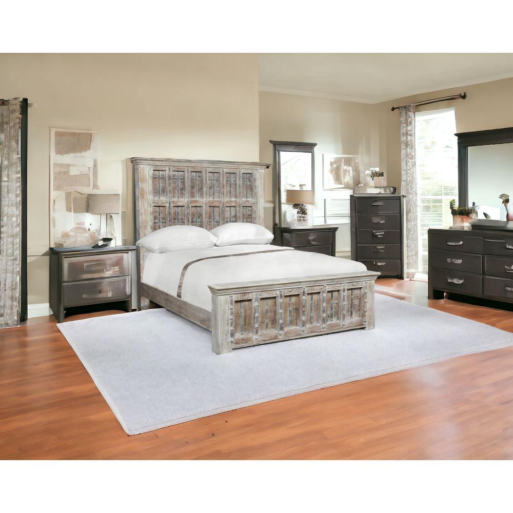 Solid Wood Panel and Metal Queen Gray Bed. Picture 6