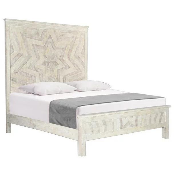 Solid Wood King Geo Star White Bed. Picture 1