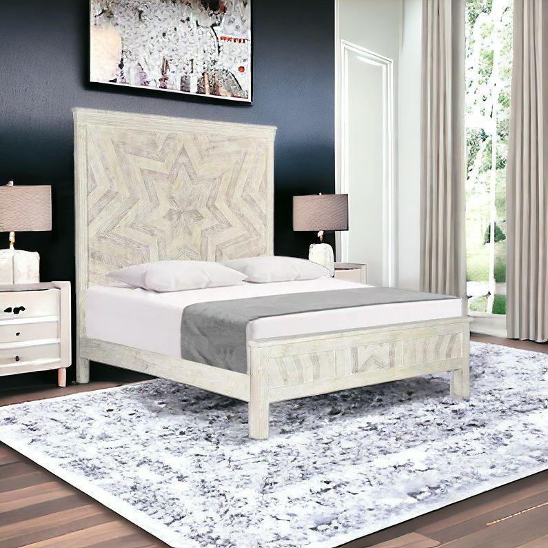 Solid Wood King Geo Star White Bed. Picture 2