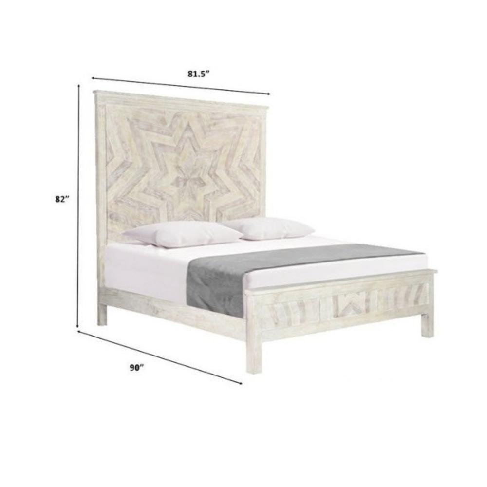 Solid Wood King Geo Star White Bed. Picture 9