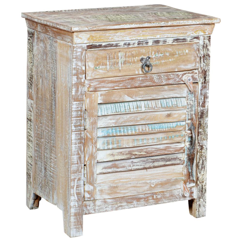 30" Distressed White One Drawer Shutter Solid Wood Nightstand. Picture 1