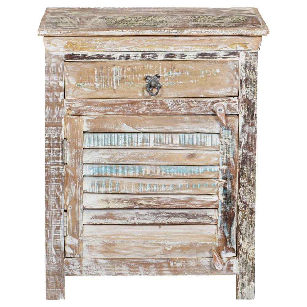 30" Distressed White One Drawer Shutter Solid Wood Nightstand. Picture 2