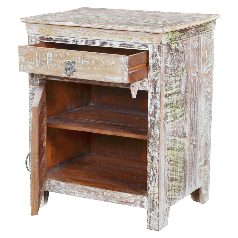 30" Distressed White One Drawer Shutter Solid Wood Nightstand. Picture 3